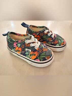 Vans Kids Floral Canvas Sneakers - Navy with Orange, Green & Pink